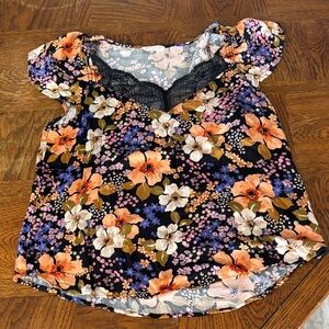 Lovestitch Black Floral Blouse with Lace